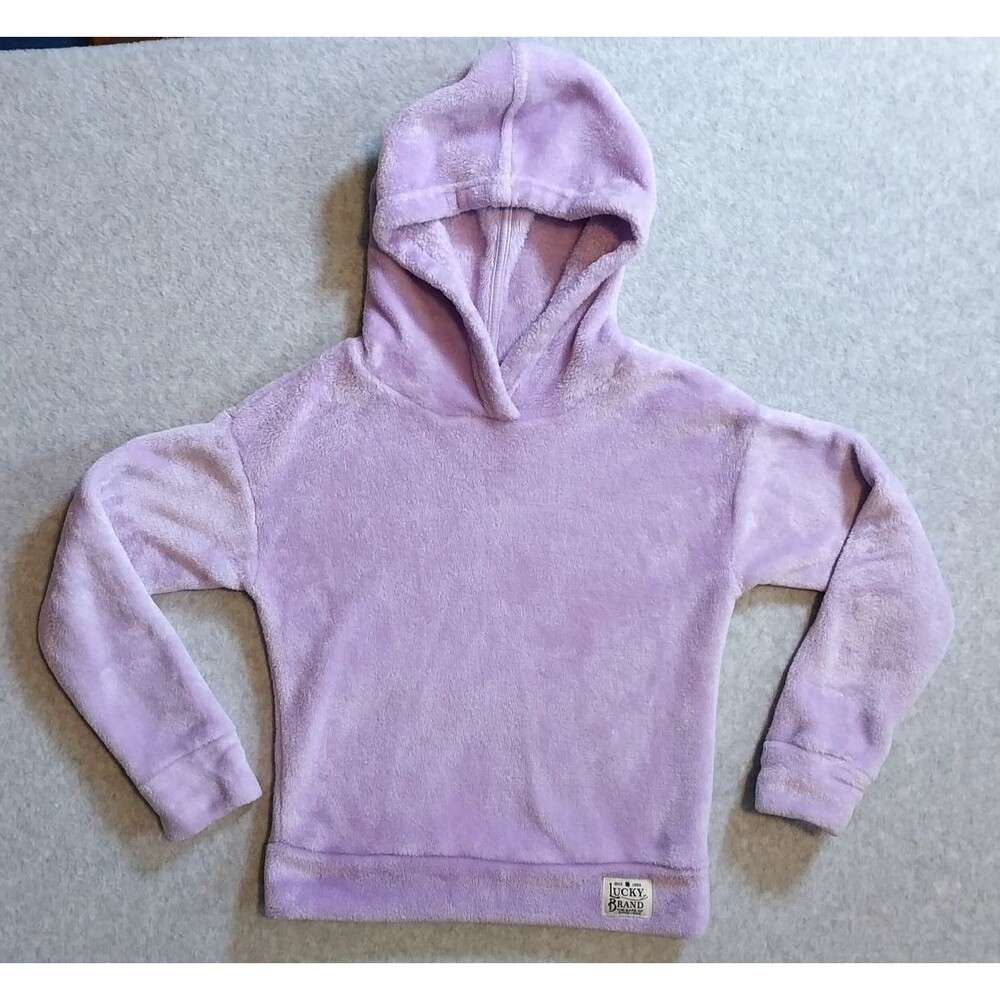 Lucky Brand Girls Plush Velour Pullover Hoodie Purple Size 7/8 Small